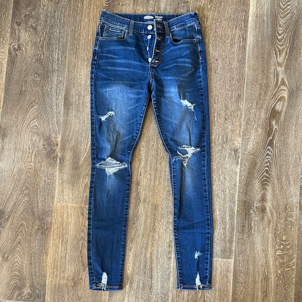 Old Navy Dark Blue Distressed Skinny Jeans